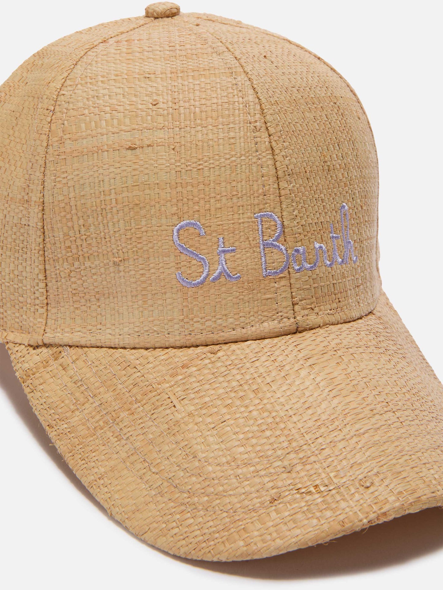 Cappellino da baseball in raffia beige con ricamo St. Barth
