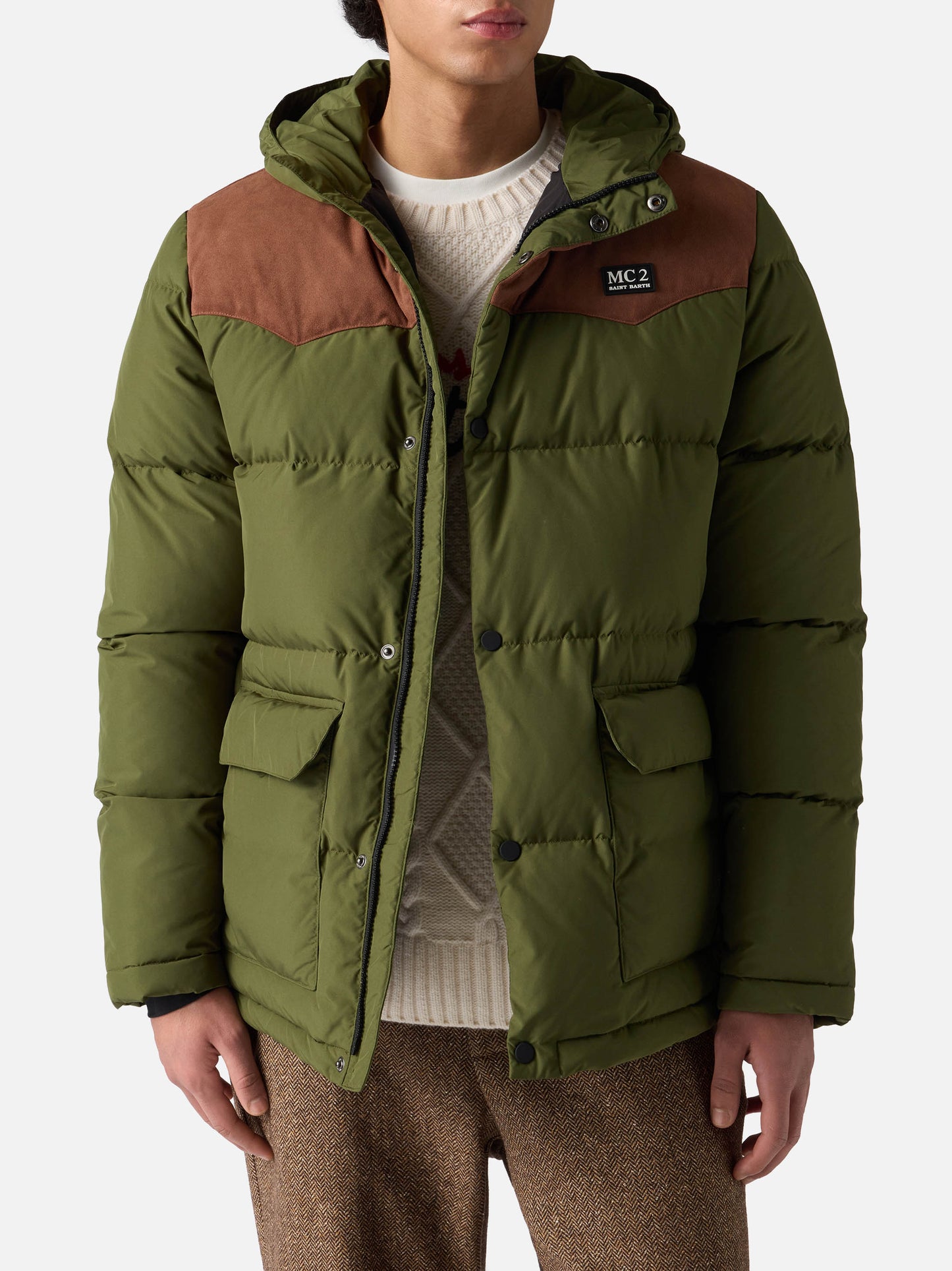 Piumino Baxter verde militare con cappuccio
