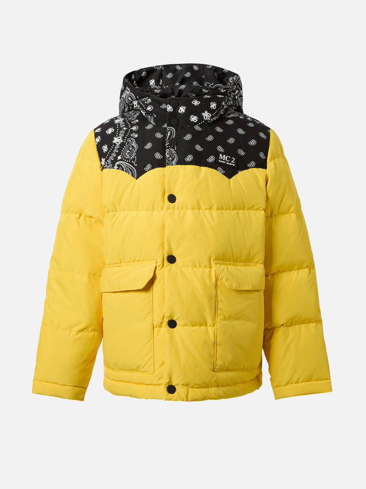 Hooded down padded jacket Baxter Jr with bandana print