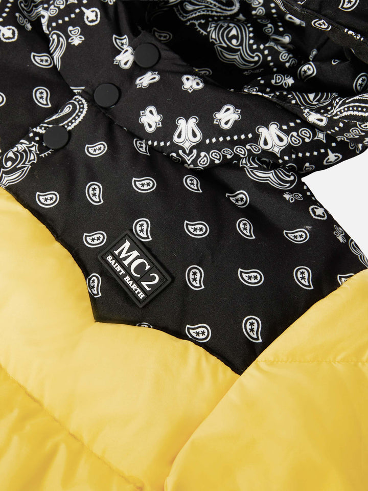 Hooded down padded jacket Baxter Jr with bandana print