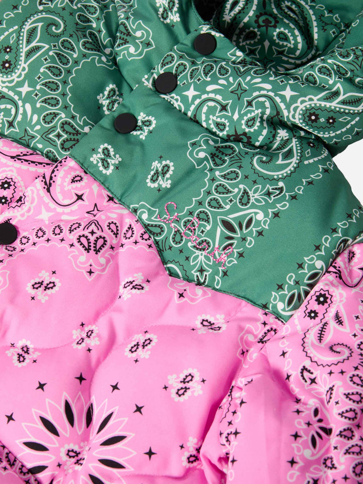 Hooded down padded jacket Baxter Jr with bandana print