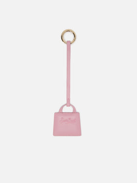 Bijou de sac en cuir lisse rose clair avec logo embossé 