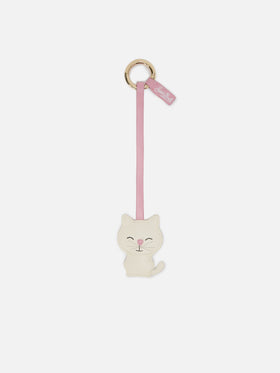 Katzen-Taschenanhänger aus weißem Leder