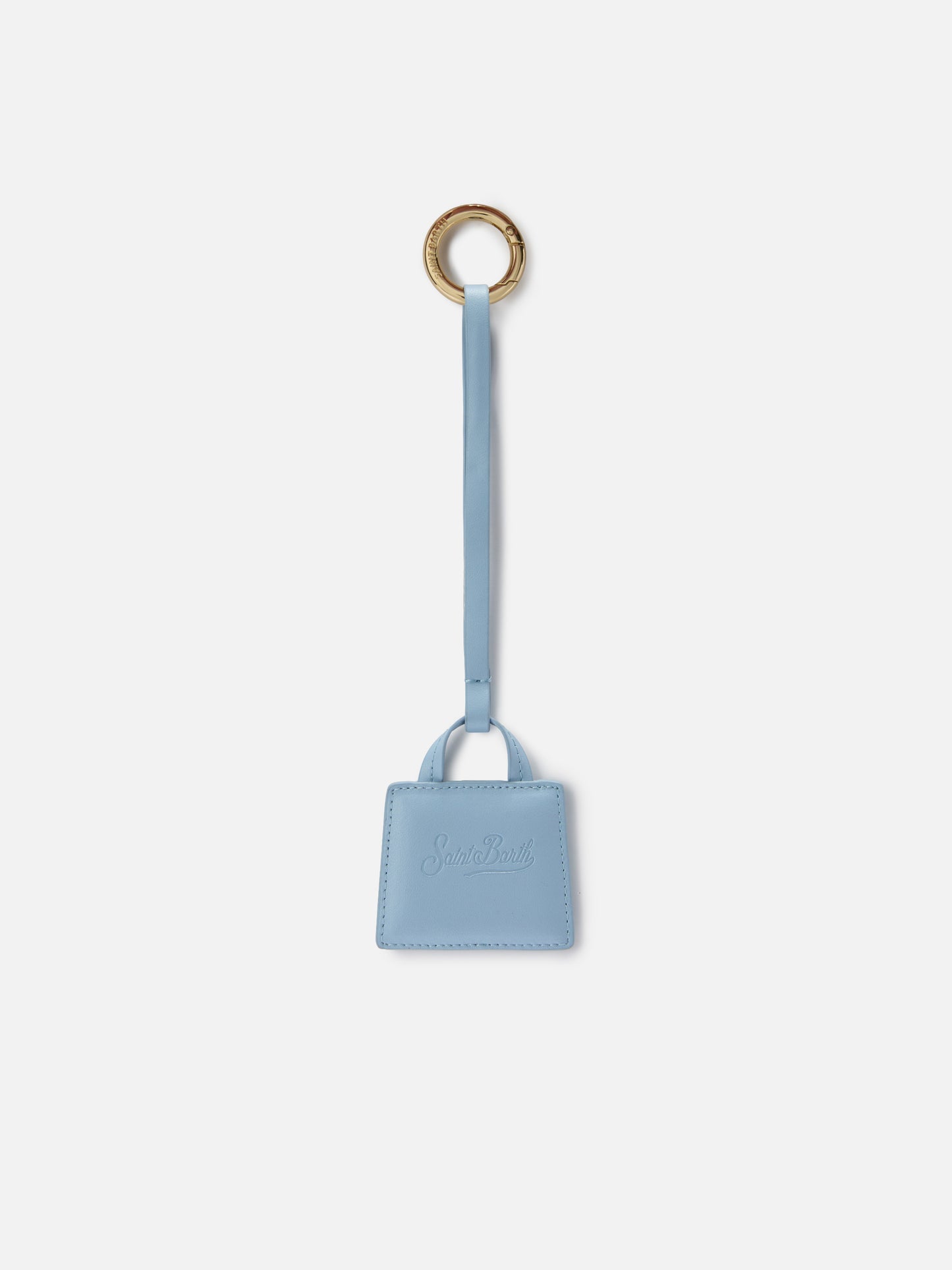 Charm para bolso de piel lisa azul claro con logo en relieve 