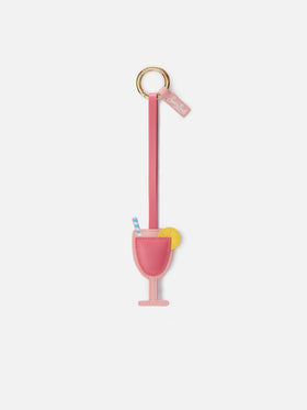 Cocktail-shaped smooth leather bag charm with logo tag