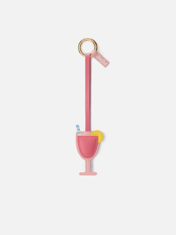 Cocktail-shaped smooth leather bag charm with logo tag
