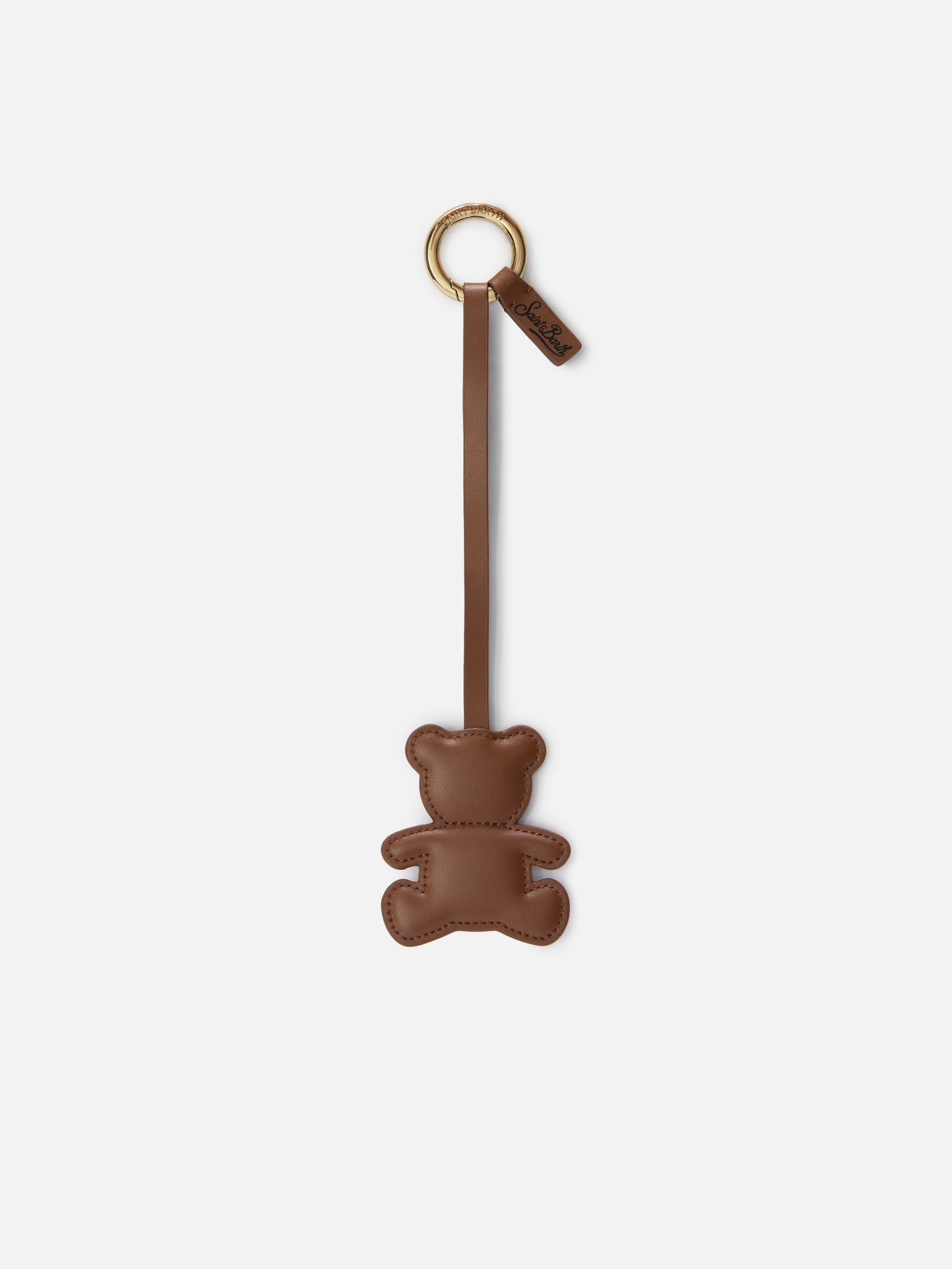 Bag charm a forma di orsetto in pelle liscia con targhetta logo