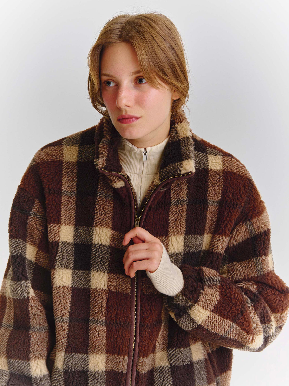 Bercy teddy jacket with tartan pattern