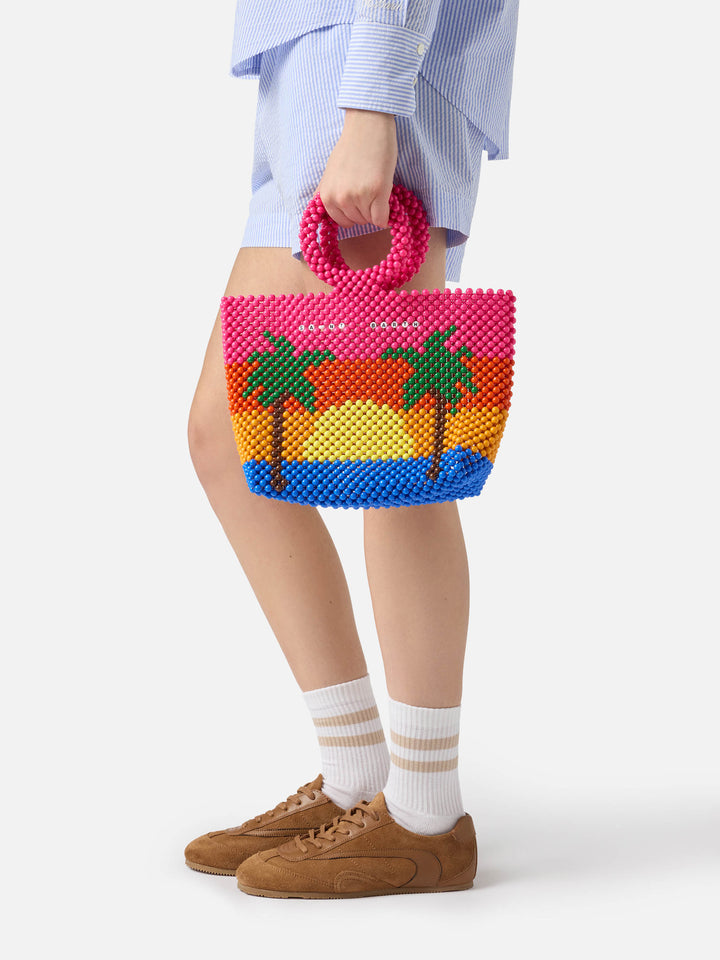 Beaded Big Bag multicolor striped bag