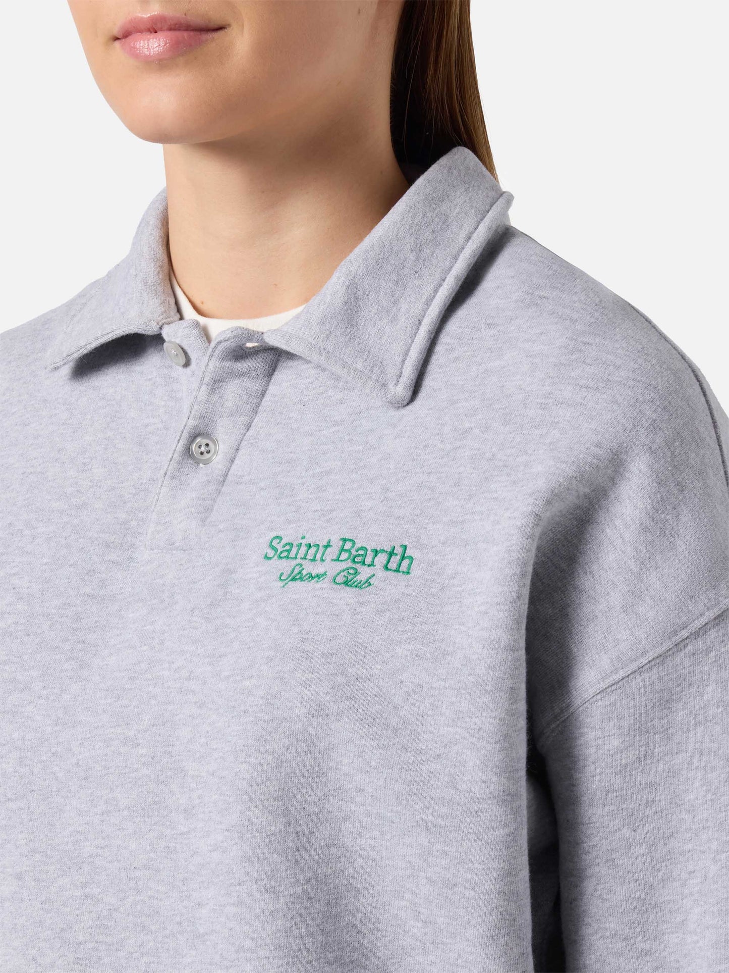 Berenice Sweatshirt, grau meliert, mit Stickerei des Saint Barth Sport Clubs