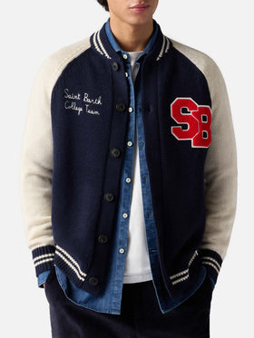 Marineblaue Strickbomberjacke im College-Stil von Benjamin