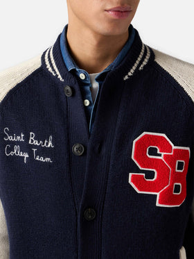 Marineblaue Strickbomberjacke im College-Stil von Benjamin