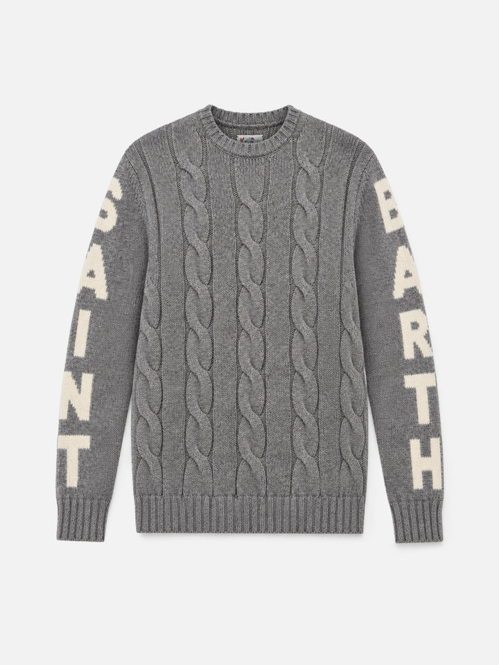 Bergen schwerer Zopfmuster-Pullover in Grau meliert 