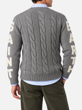 Grey melange Bergen cable knit sweater with logo jacquard