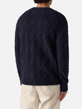 Blauer Rundhalspullover Bergen Tricot mit Cortina Natale '83 Stickerei