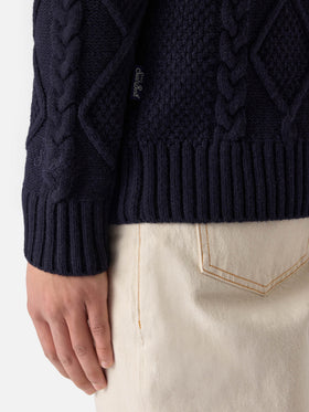 Blauer Rundhalspullover Bergen Tricot mit Cortina Natale '83 Stickerei