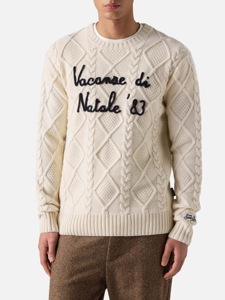 Weißer Rundhalspullover Bergen Tricot mit Vacanze di Natale '83-Stickerei