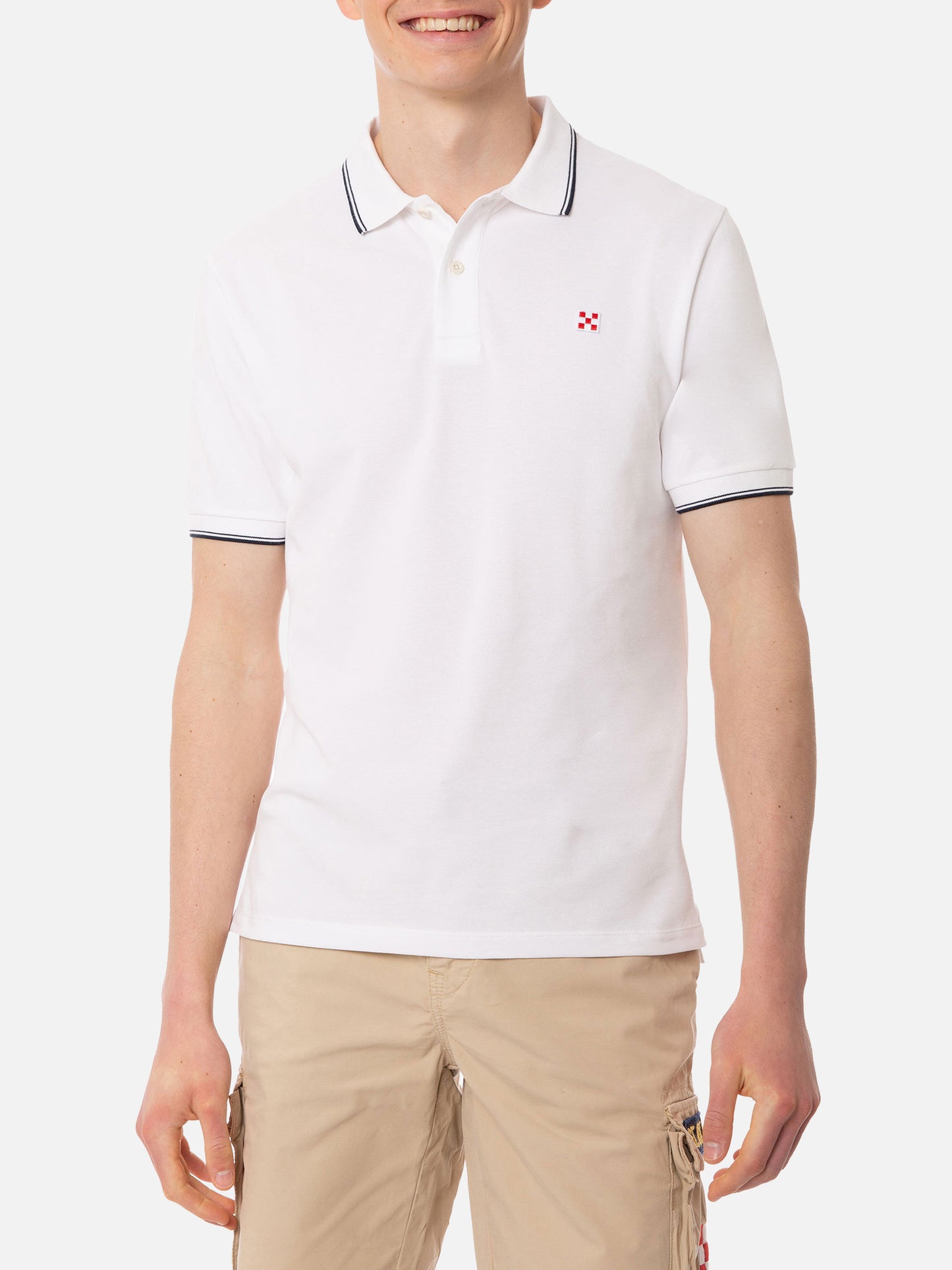 Polo in piquet bianco con logo St. Barth
