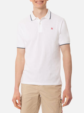 Polo in piquet bianco con logo St. Barth