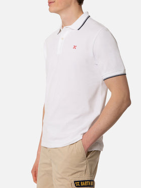 Polo in piquet bianco con logo St. Barth