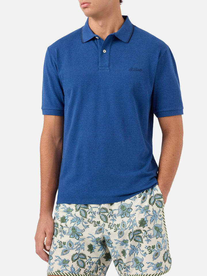 Polo en piqué de coton bleu denim Beverly Hills 