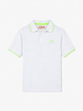 Polo en piqué blanc pour garçon avec logo St. Barth jaune fluo 