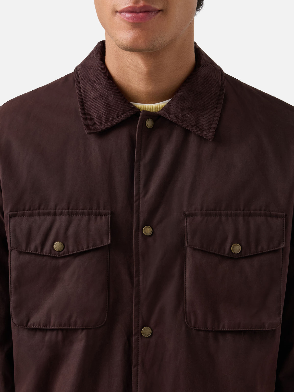 Overshirt Bexley marrone cerata con collo in velluto a costine