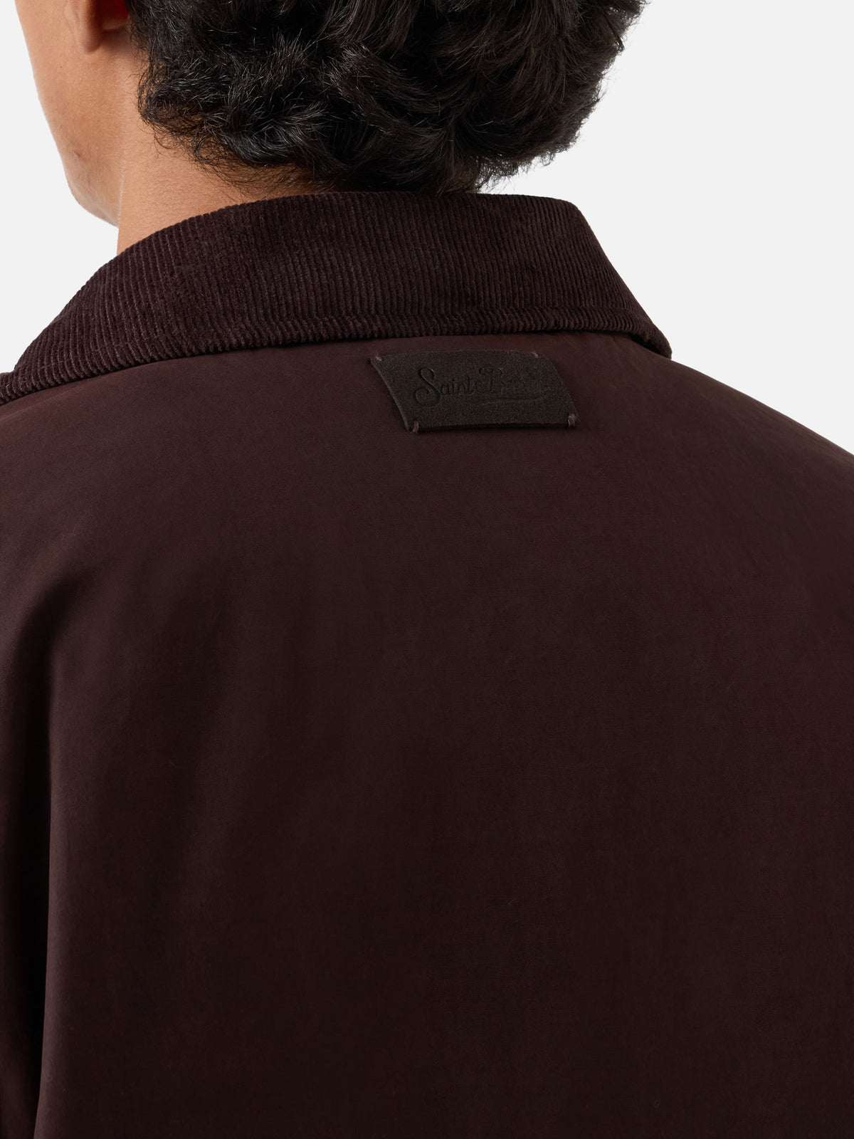 Overshirt Bexley marrone cerata con collo in velluto a costine