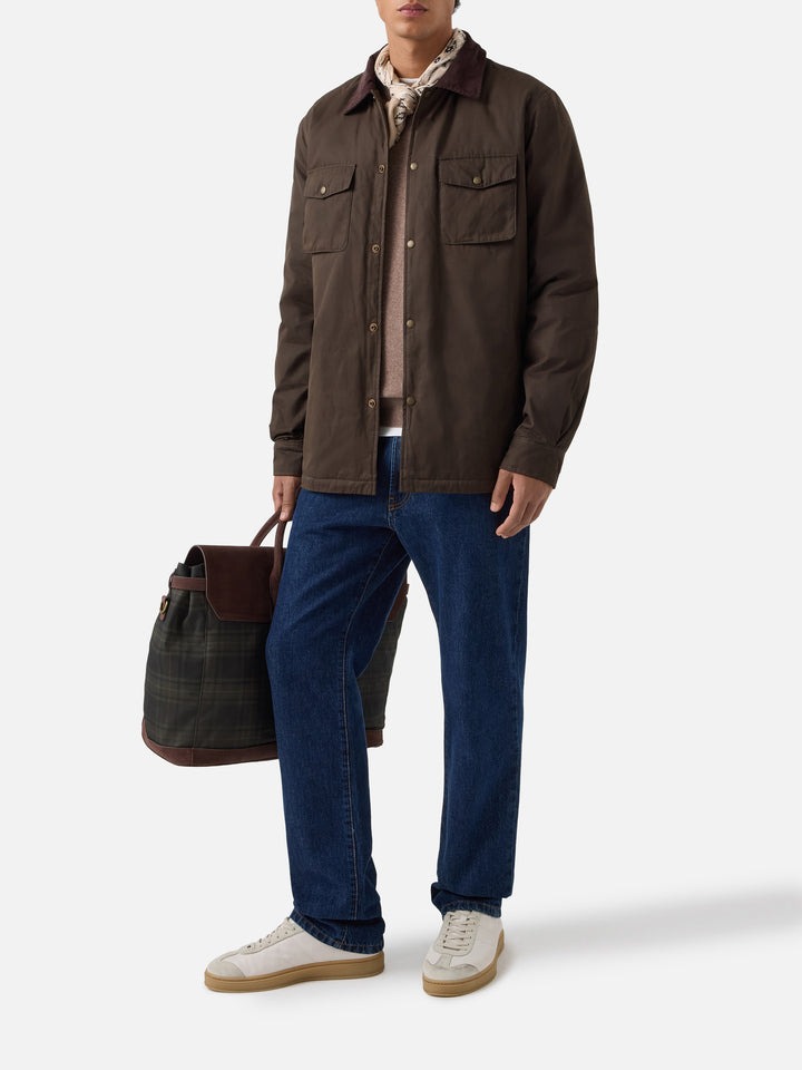 Surchemise cirée Bexley vert militaire avec col en velours côtelé 