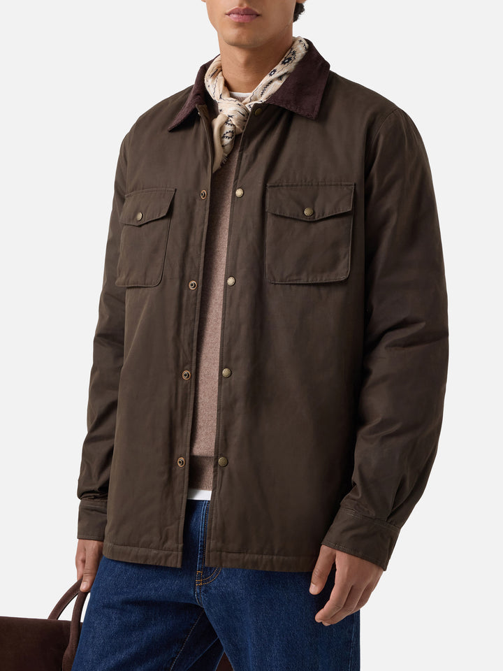 Surchemise cirée Bexley vert militaire avec col en velours côtelé 