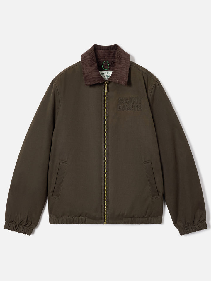 Chaqueta encerada Birdie verde militar con cuello de pana 