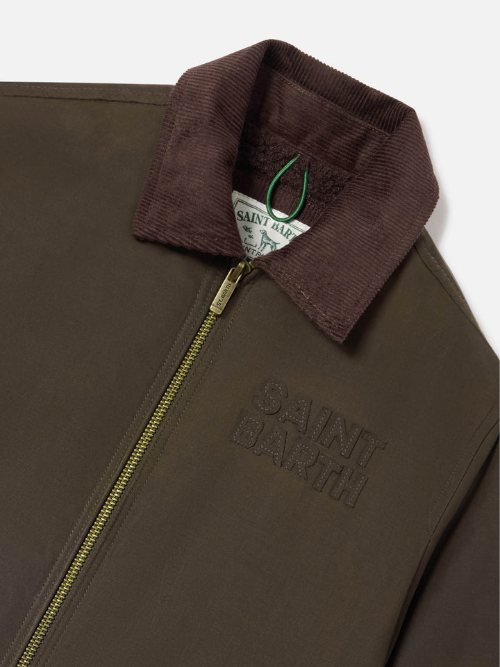 Chaqueta encerada Birdie verde militar con cuello de pana 