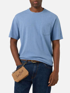 T-shirt Dusty blue en piqué de coton Bakewell avec poche et logo brodé 