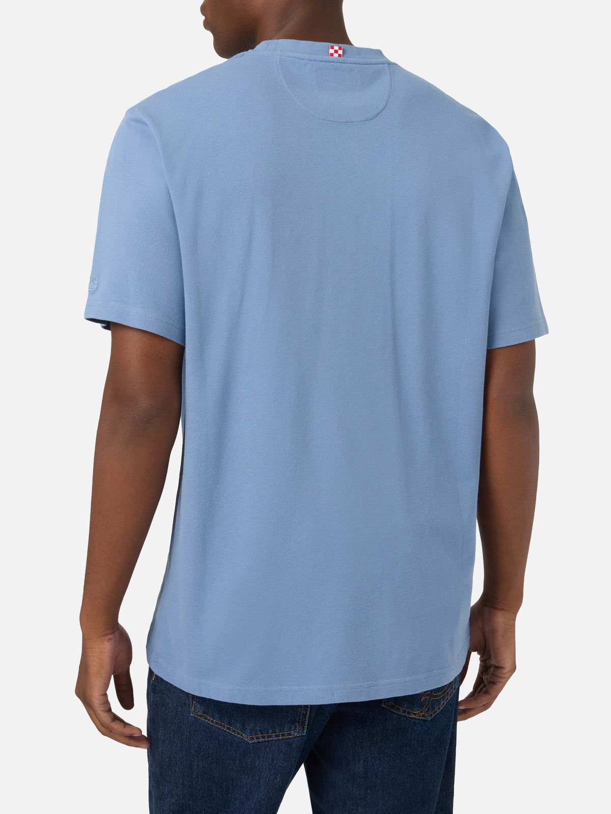 T-shirt Dusty blue en piqué de coton Bakewell avec poche et logo brodé 
