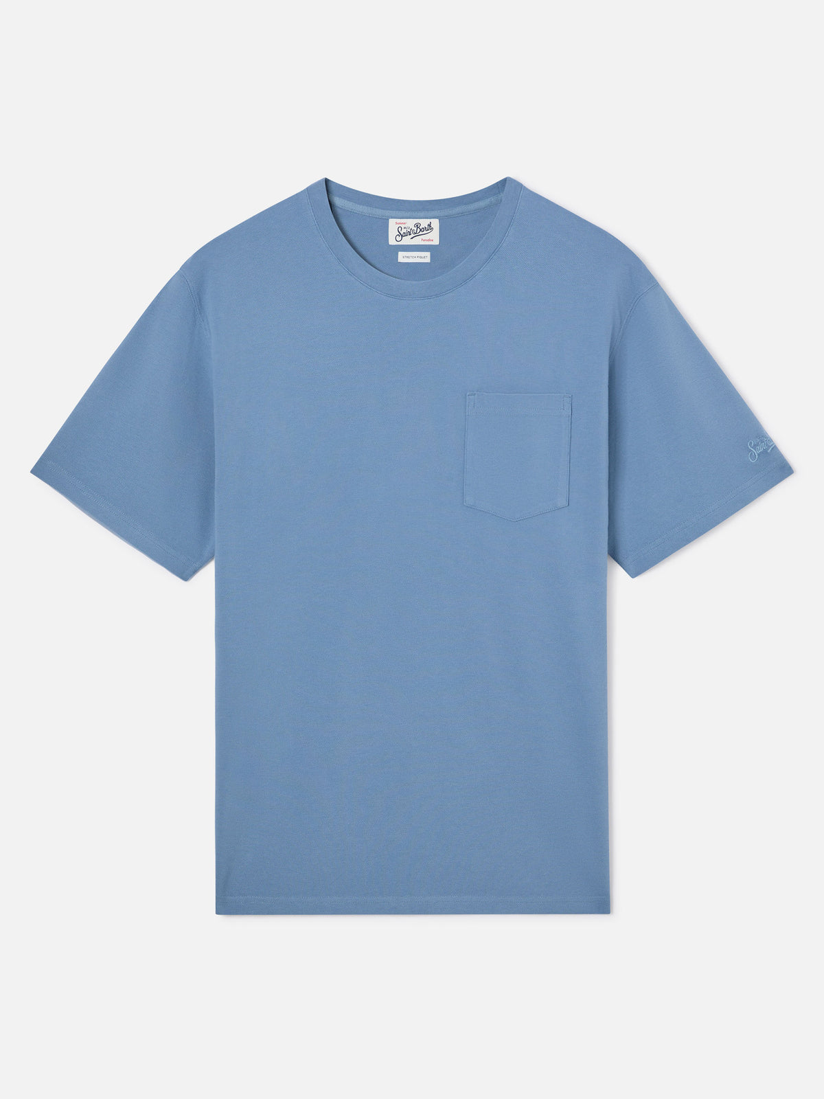 Camiseta Dusty blue de piqué de algodón Bakewell con bolsillo y bordado del logo 
