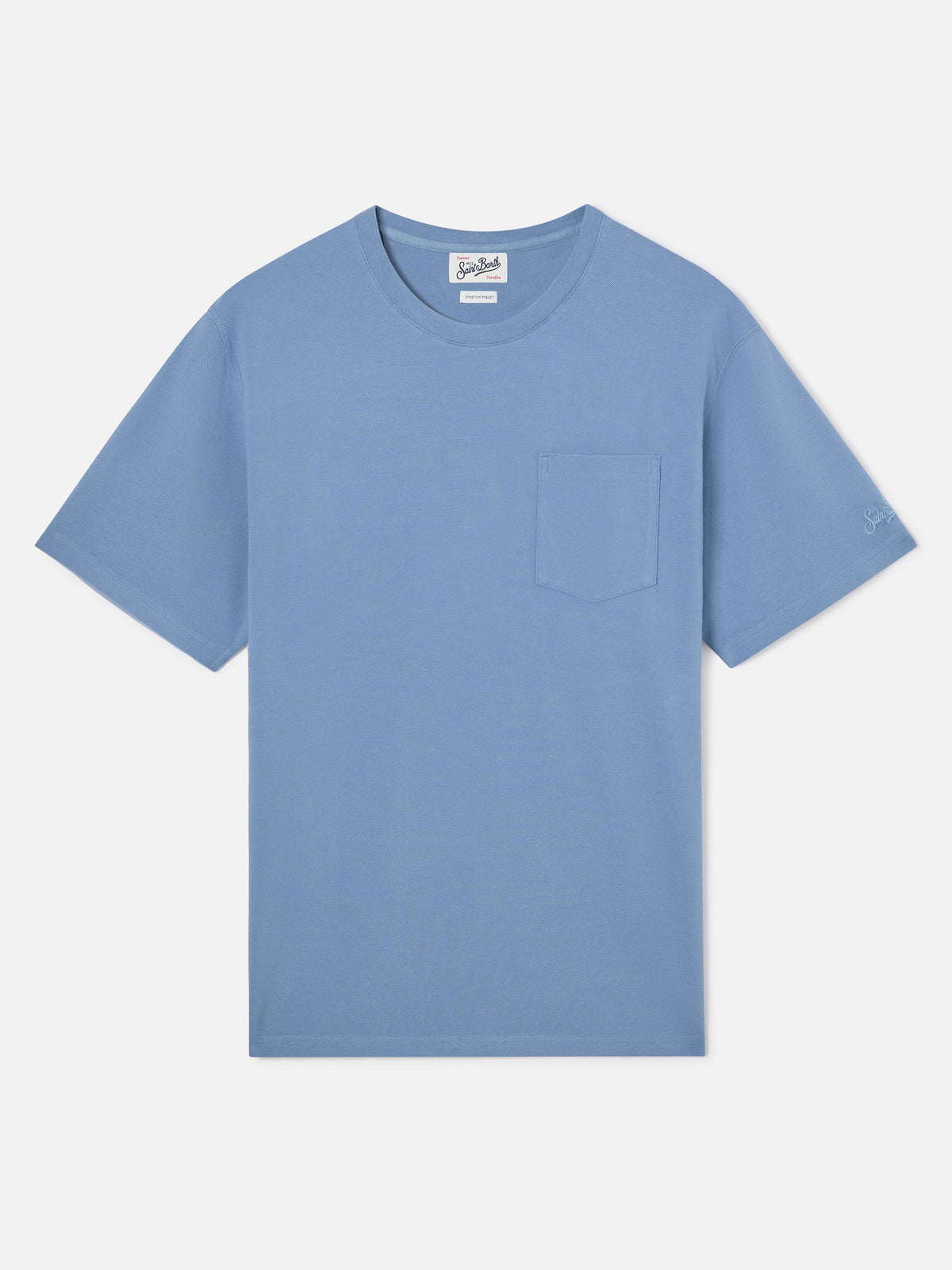 Dusty blue Bakewell T-Shirt aus Baumwoll-Piqué mit Tasche und Logostickerei 