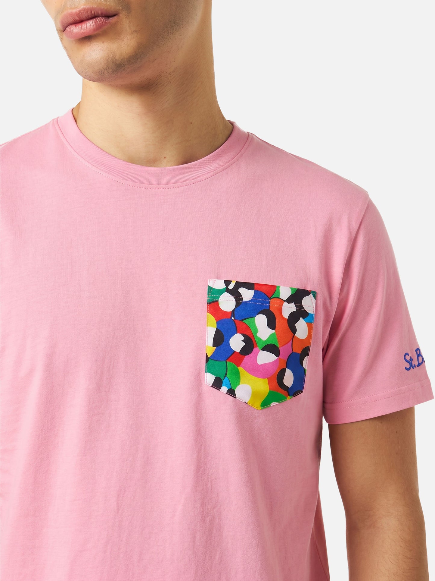 Camiseta Blanche rosa con bolsillo estampado multicolor | Special Edition 