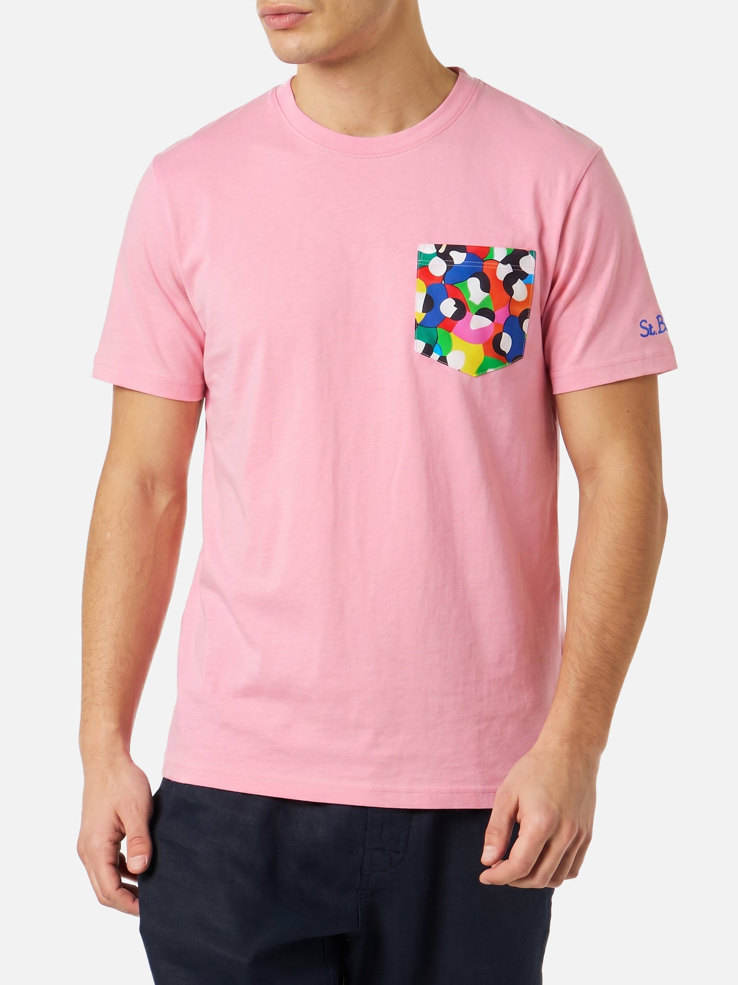 Camiseta Blanche rosa con bolsillo estampado multicolor | Special Edition 