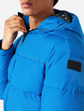 Gepolsterte Daunenjacke mit Kapuze in Bluette mit ducky print-Futter 