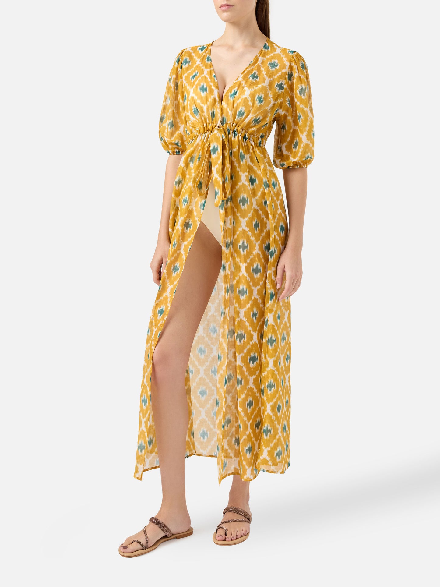 Robe longue Bliss en coton et soie avec imprimé géométrique 
