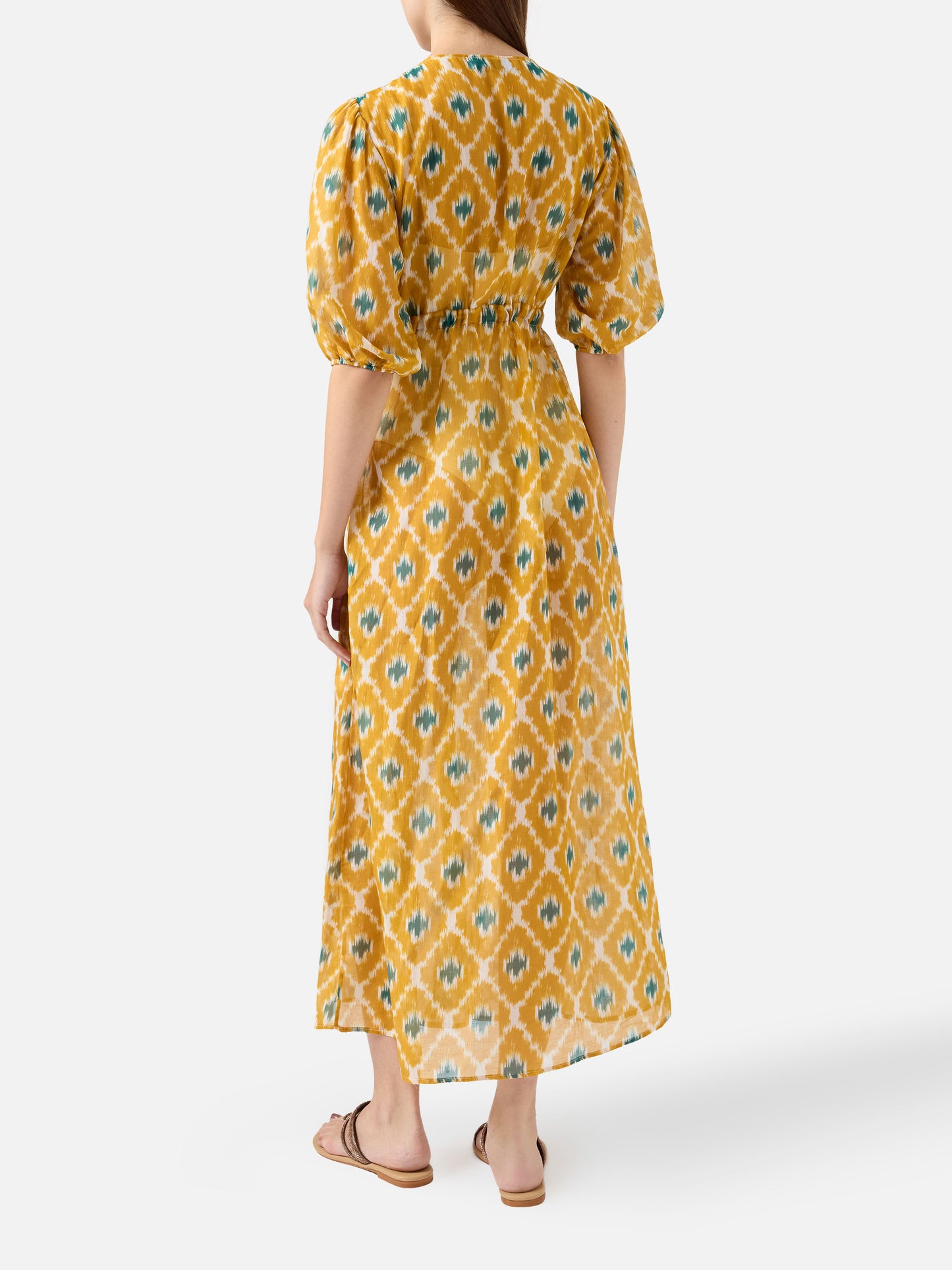Robe longue Bliss en coton et soie avec imprimé géométrique 