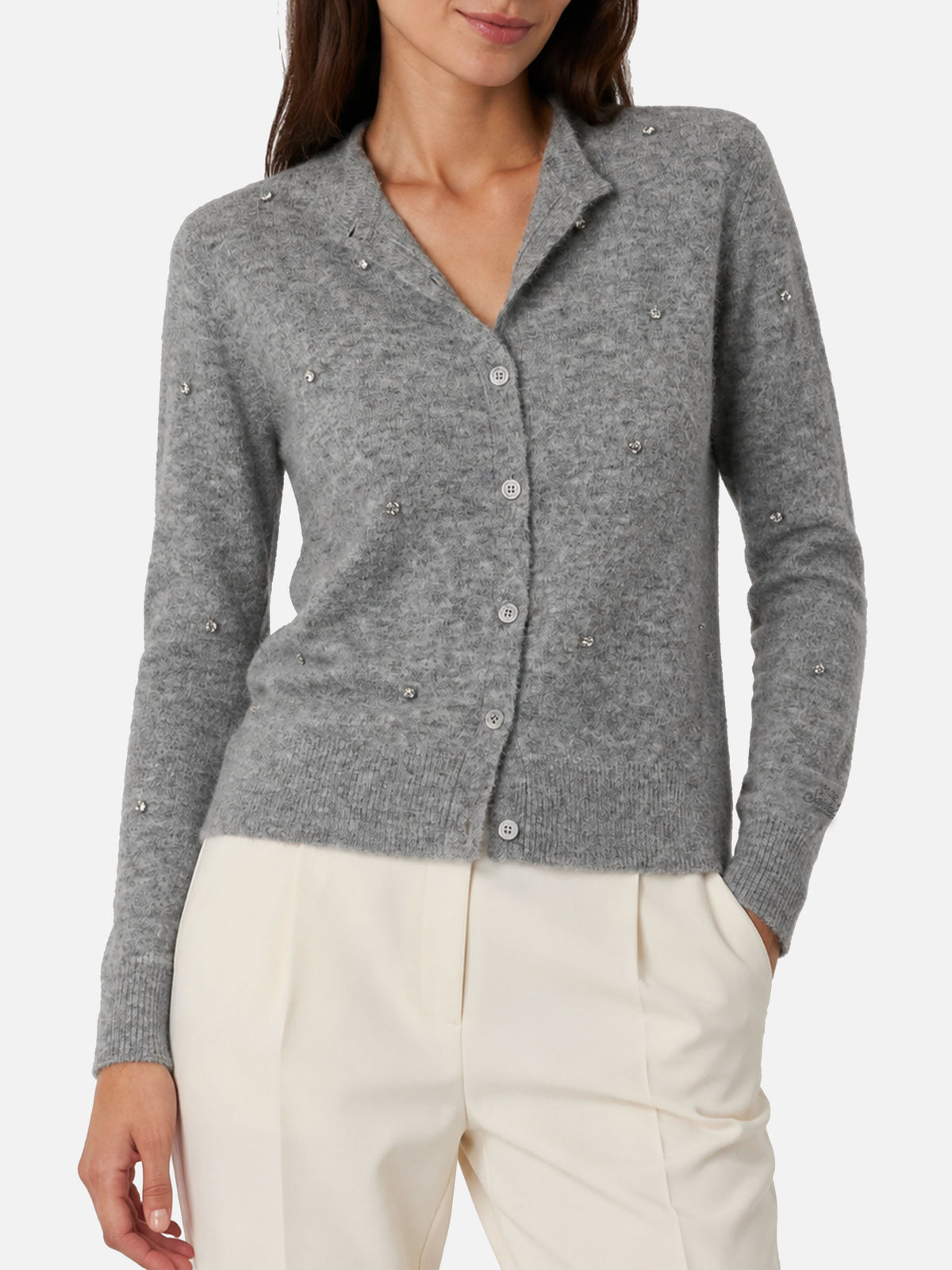 Bellamy graue Strickjacke mit Strasssteinen 