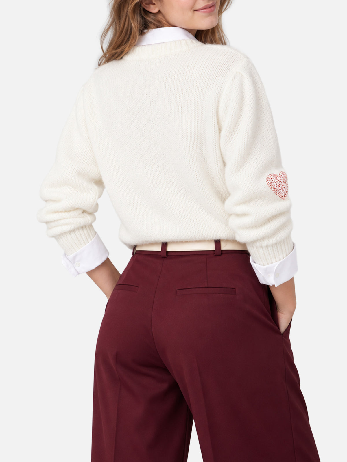 Maglione Bloom Soft bianco con cuori in strass rossi