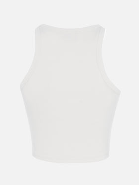 Woman rib-knit cotton crop tank with Saint Barth Beach Club embroidery - MC2 Saint Barth