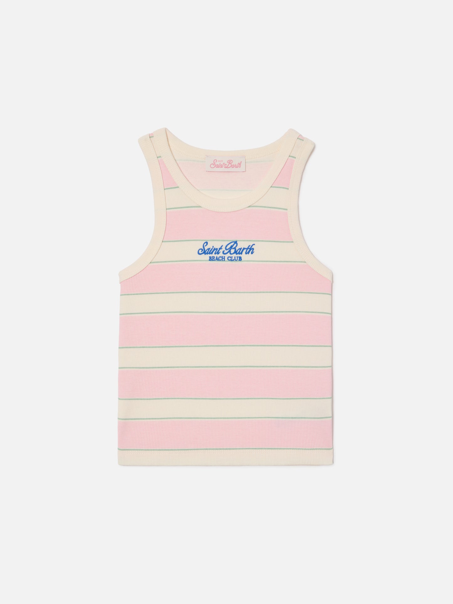 Débardeur Blue Jr à rayures roses, blanches et vertes avec logo brodé 