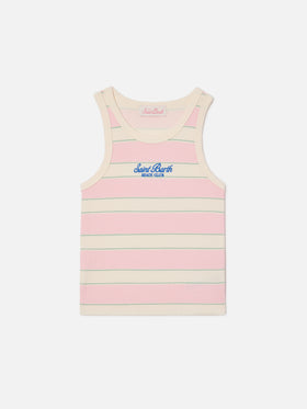Débardeur Blue Jr à rayures roses, blanches et vertes avec logo brodé 