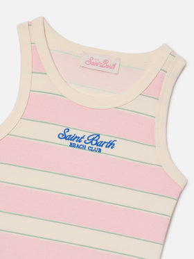 Débardeur Blue Jr à rayures roses, blanches et vertes avec logo brodé 