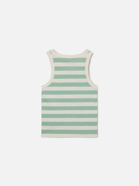Top Blue Jr a righe verdi e bianche con logo ricamato