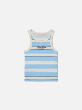 Camiseta de tirantes Blue Jr con rayas azul claro y color crema y logotipo bordado 