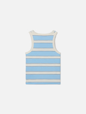Camiseta de tirantes Blue Jr con rayas azul claro y color crema y logotipo bordado 